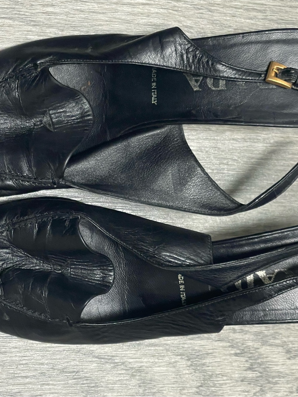 Prada Black Leather Slingback with Gold Buckle